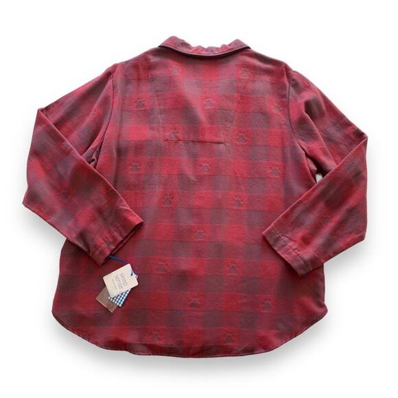 Sleep Sense Portuguese Flannel Sleepwear Red & Charcoal Gray Paw Print Button Up - Picture 2 of 8